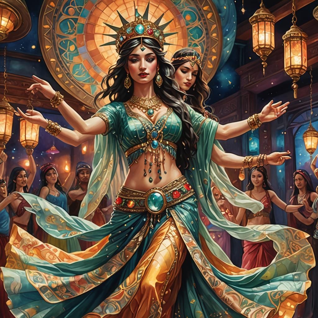 Lady Liberty Belly Dancing: Surreal Watercolor Art