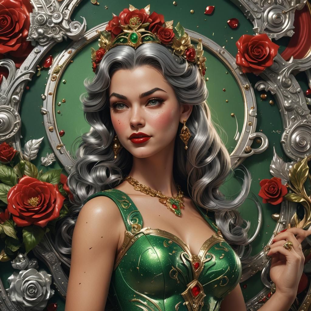 Pin-Up Girl in Mountain Landscape: Detailed Matte Painting