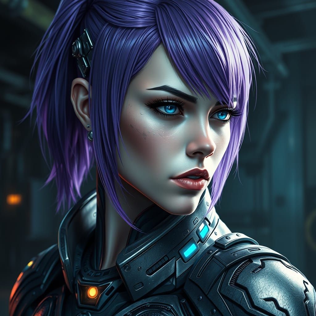 Futuristic Cybernetic Woman in Industrial Armor