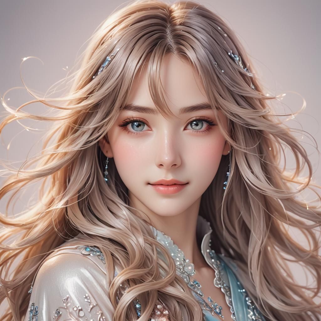 Anime Portrait of a Beautiful Woman with Flowing Hair