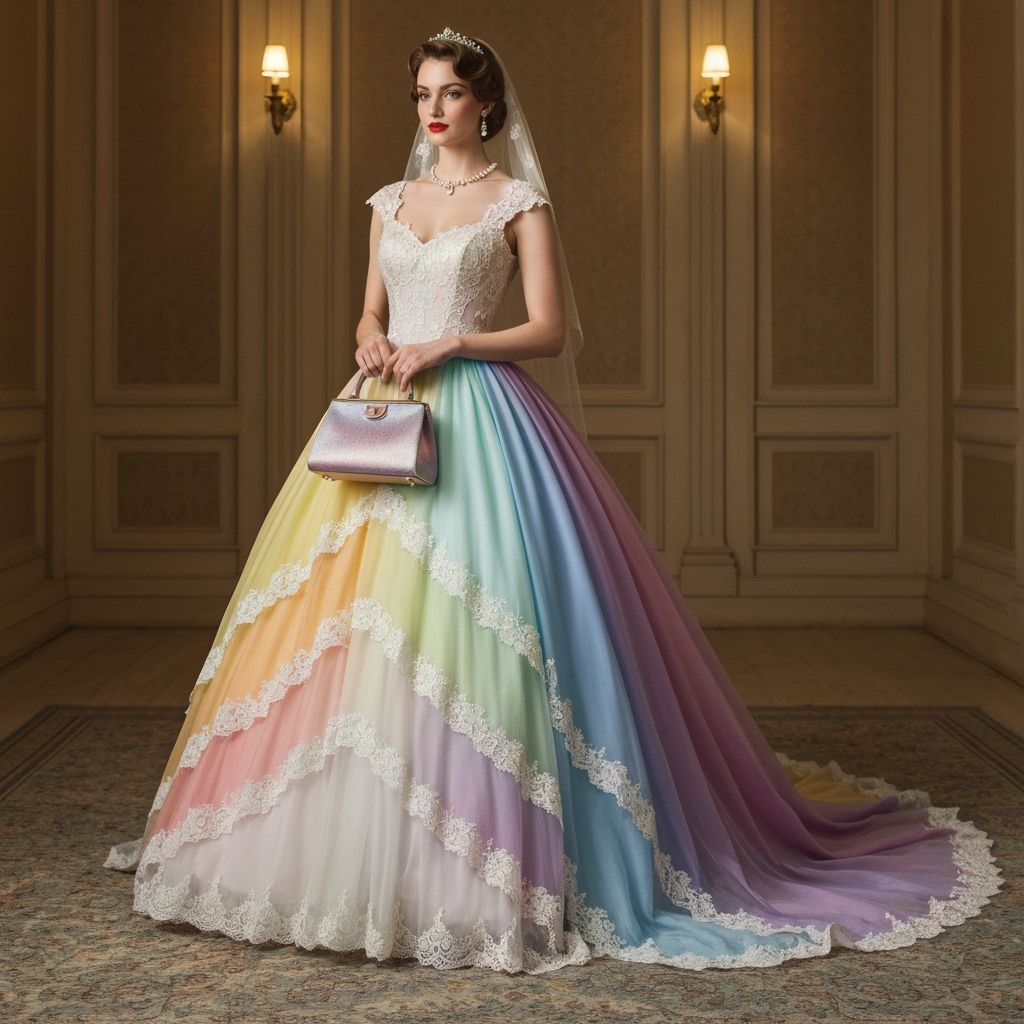 Vintage Rainbow Wedding Dress with Lace & Ruffles
