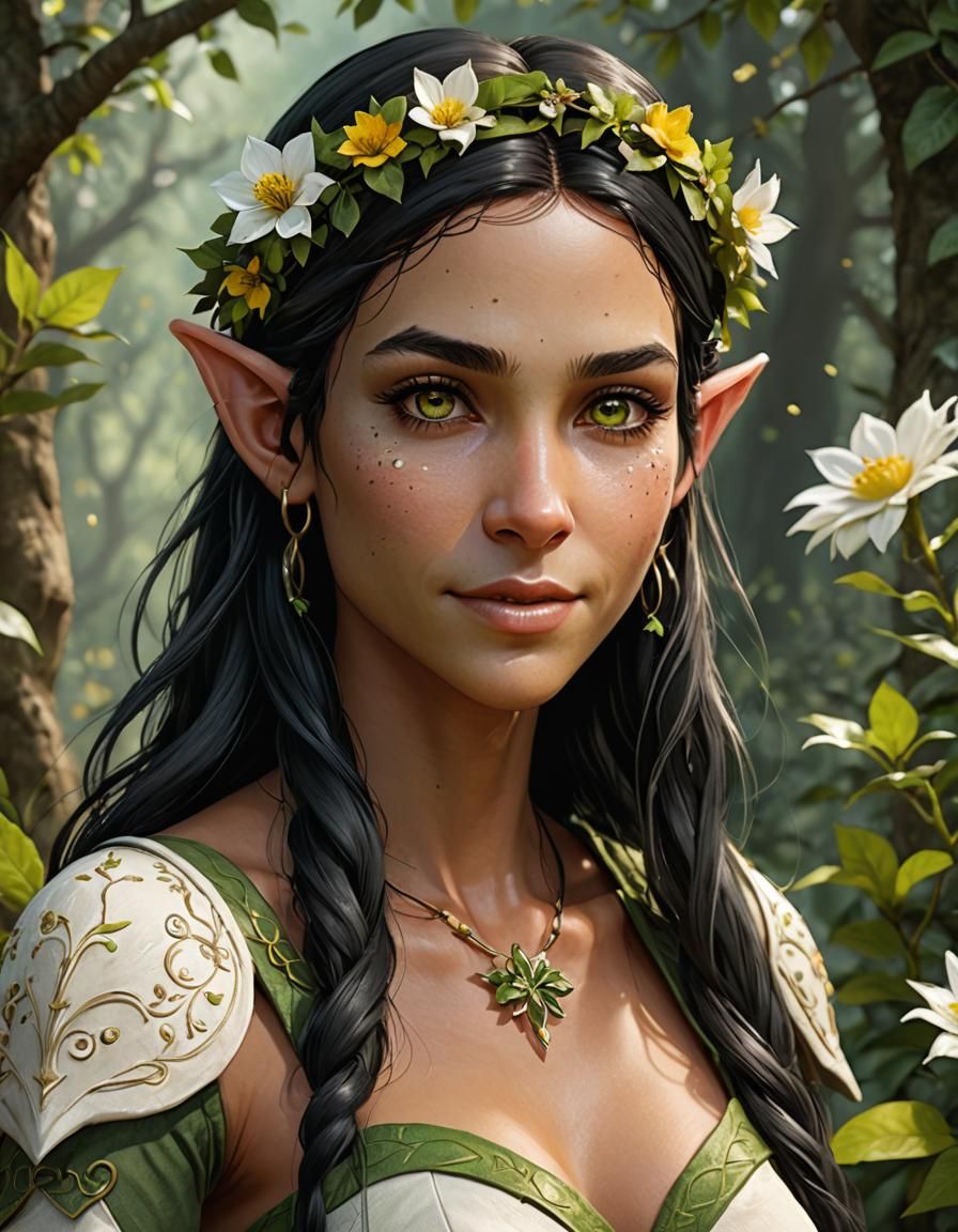 Elven Woman on Deer in Lush Forest