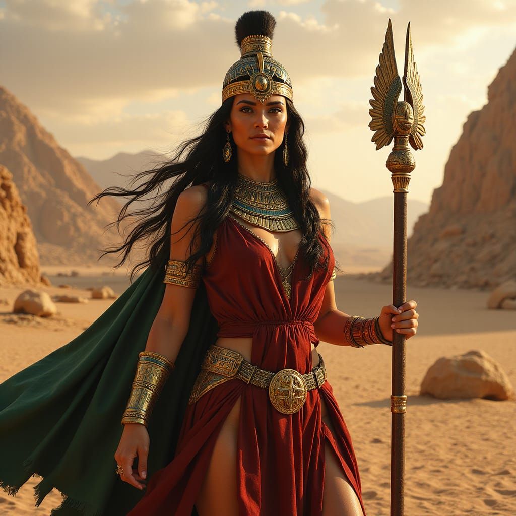 Majestic Egyptian Warrior Goddess in Ancient Regalia
