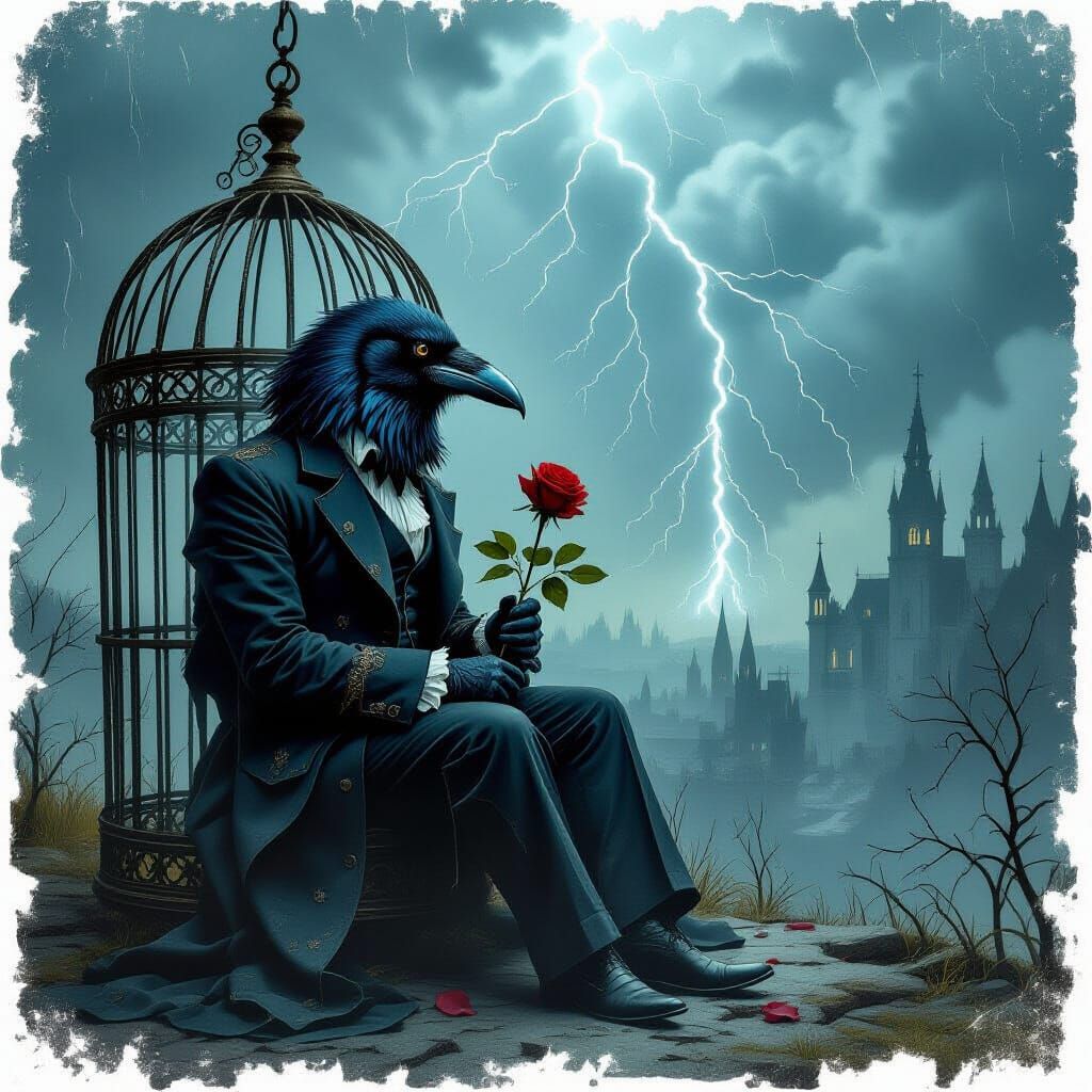 Gothic Raven in Stormy Cage