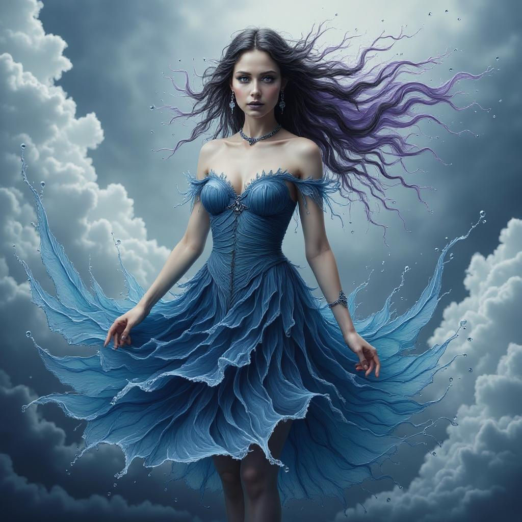 Water Goddess in Wave Dress with Stormy Sky