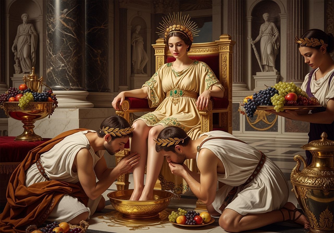 Roman Empress on Golden Throne in Baroque Style