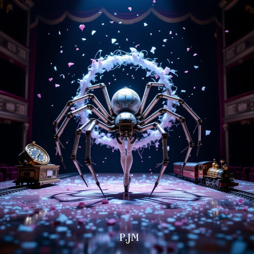 Ballerina Automaton Spider on Dusty Stage