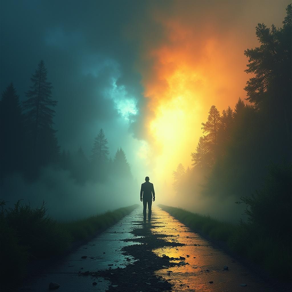 Addiction's Dark Path Versus Recovery, as Concept Art