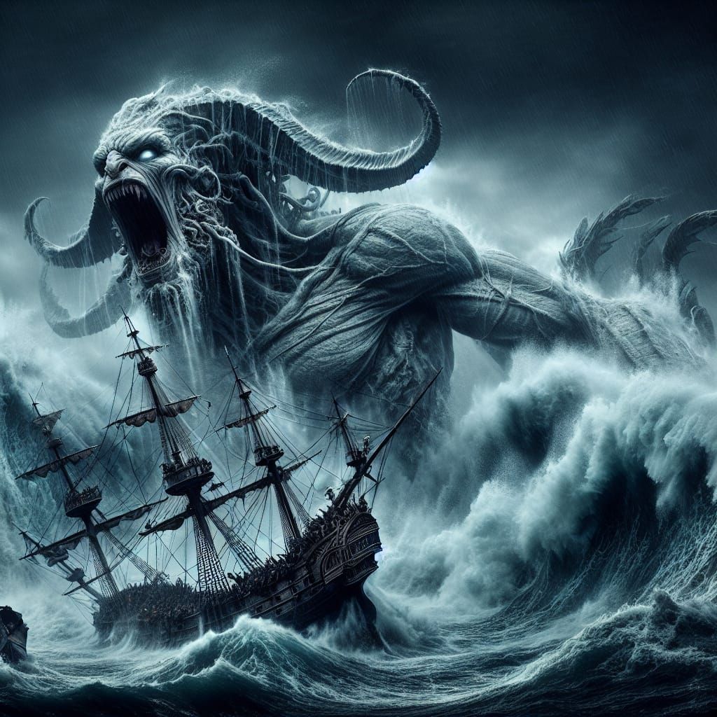 Mythical Beast Emerges from Stormy Seas