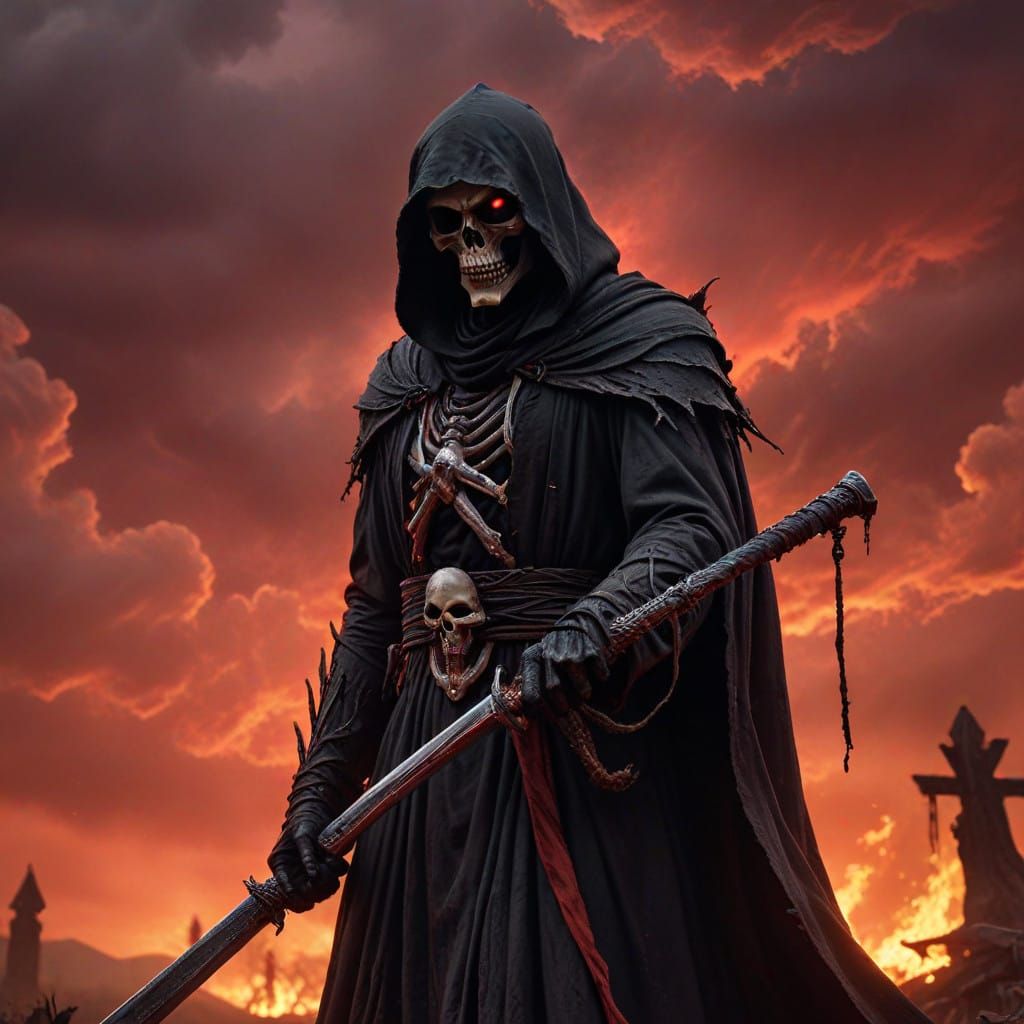 Grim Reaper in Dark, Gothic Landscape