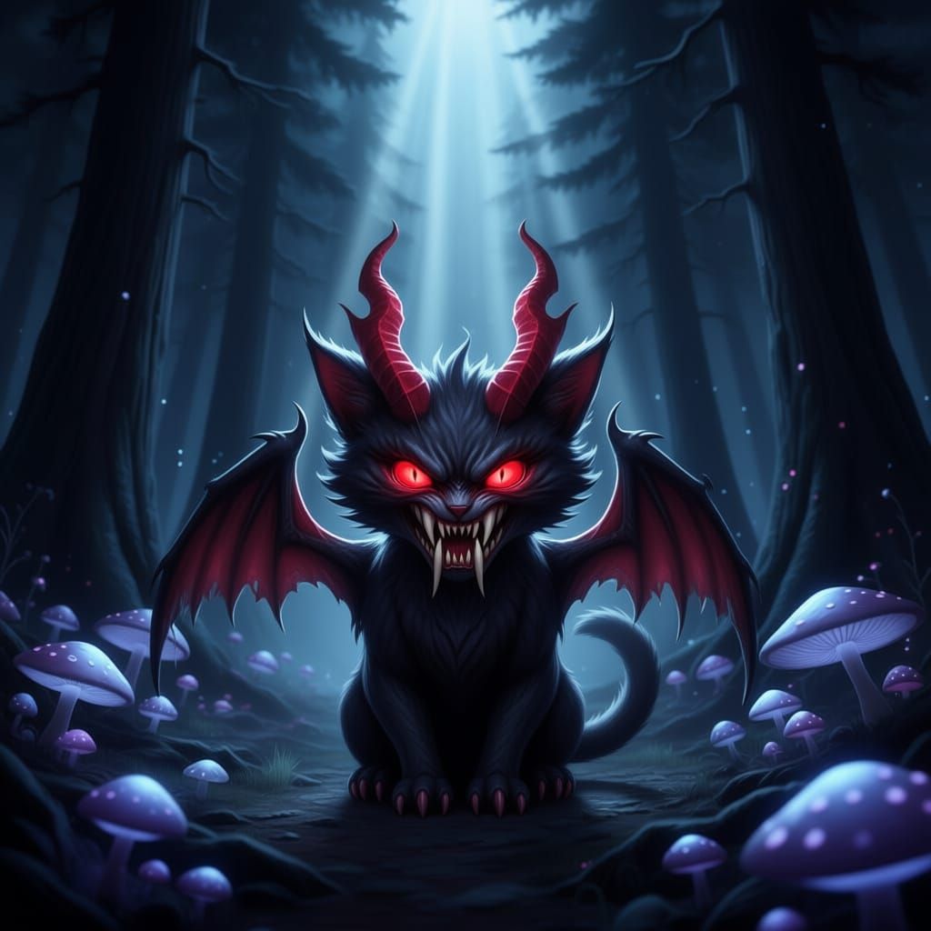 Fierce Demon Cat Monster Howling in Gloomy Alley