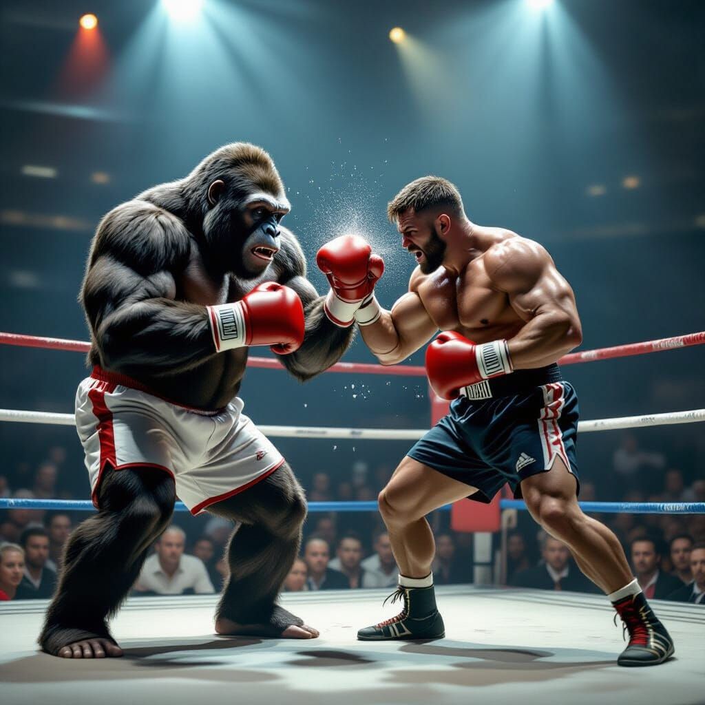 Great Ape vs. Man in Hyperrealistic Boxing Match