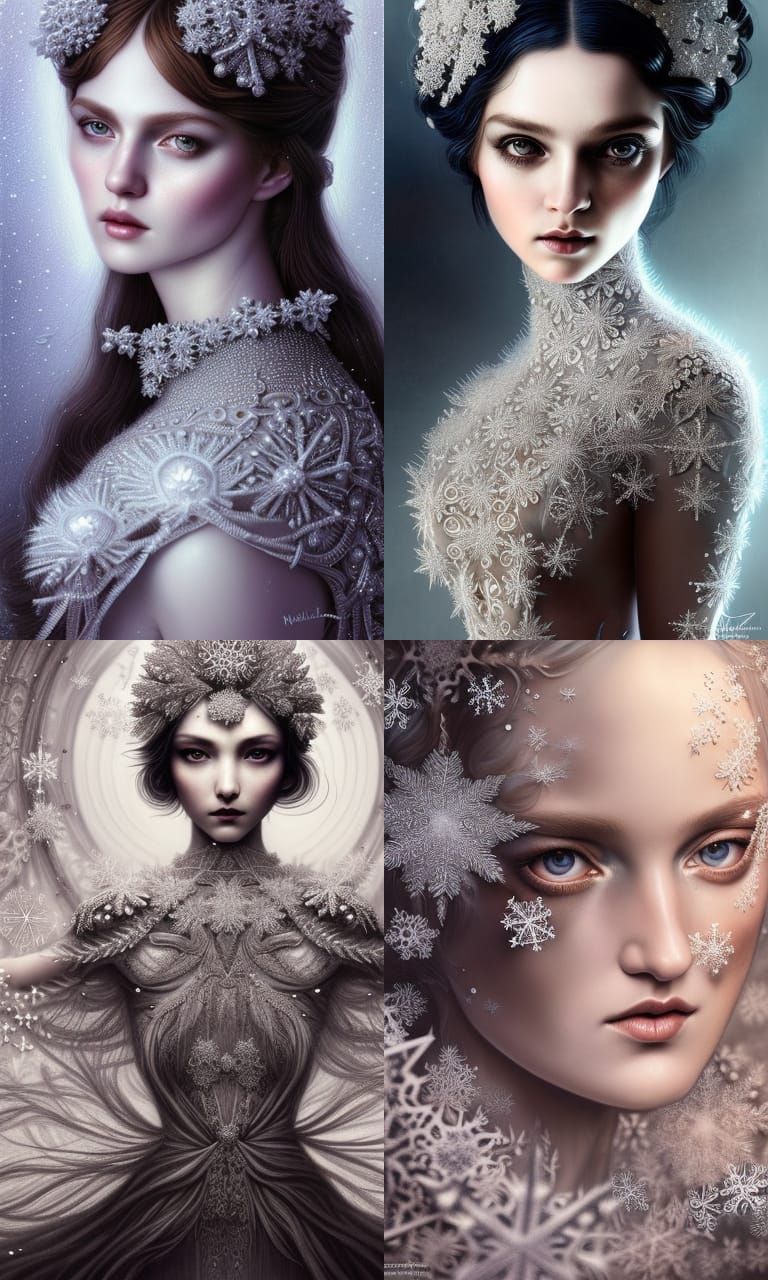 Ethereal Snowflake Woman in Digital Illustration