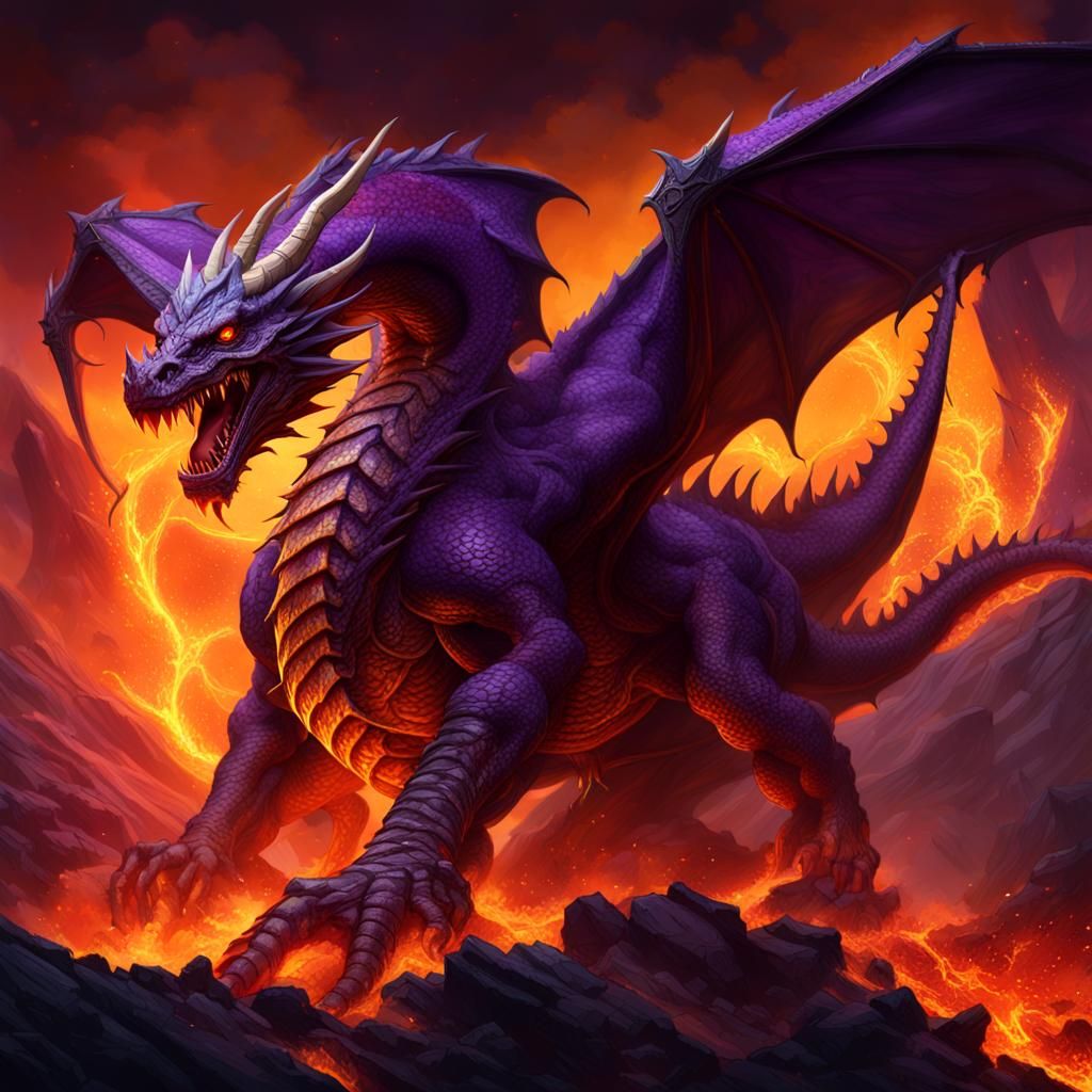 Fire Dragon Emerges from Volcano: Dark Fantasy Art
