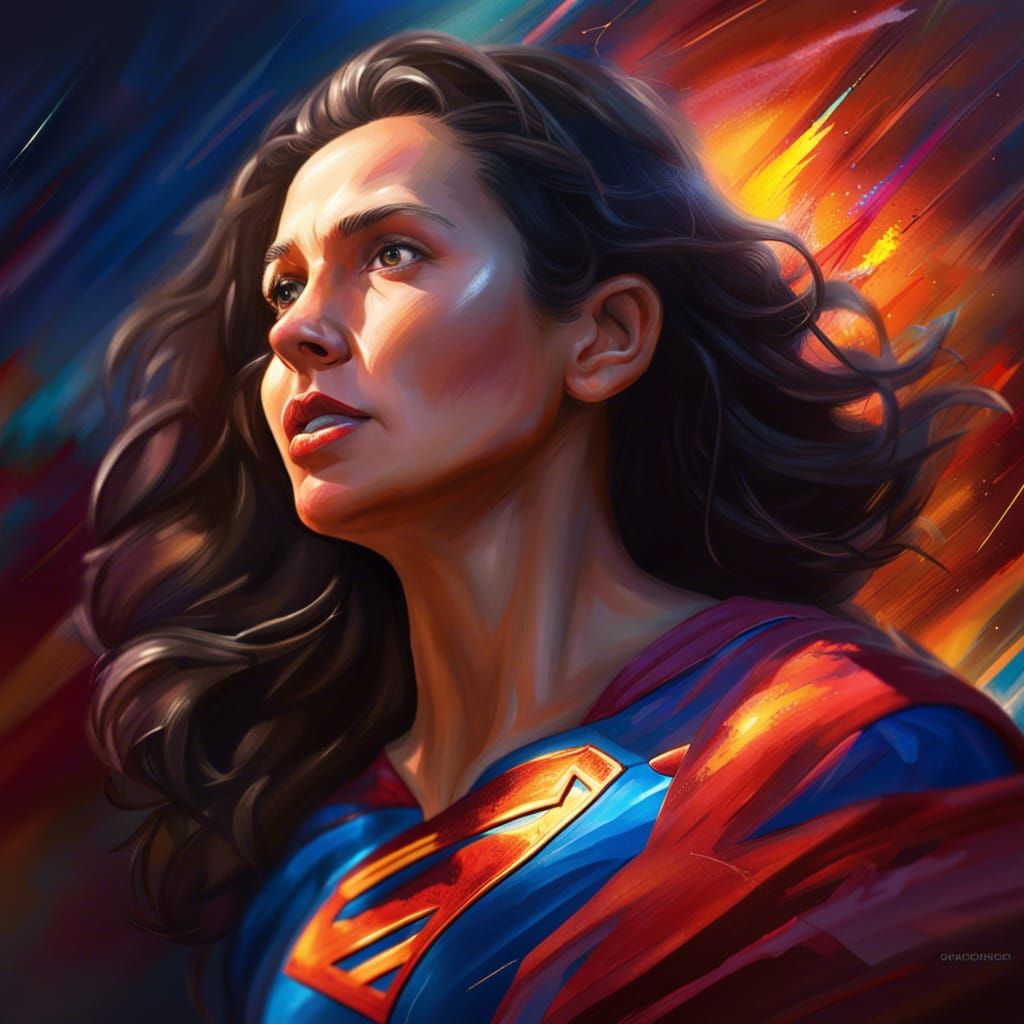 Hyperrealistic Superwoman Portrait with Splash Art Style