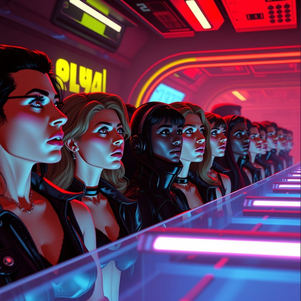 Futuristic Crowd in Cyberpunk Setting