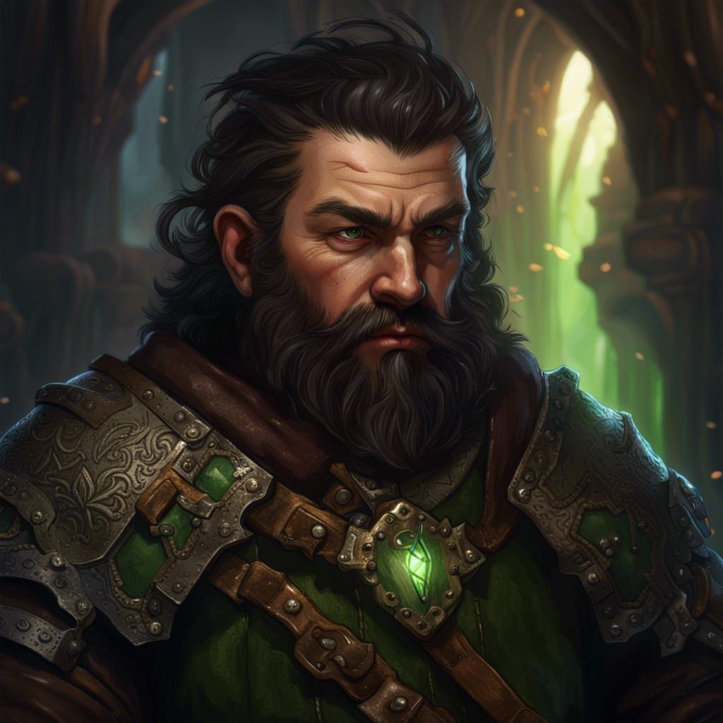 Young Dwarf Mercenary Portrait in Dark Fantasy Style