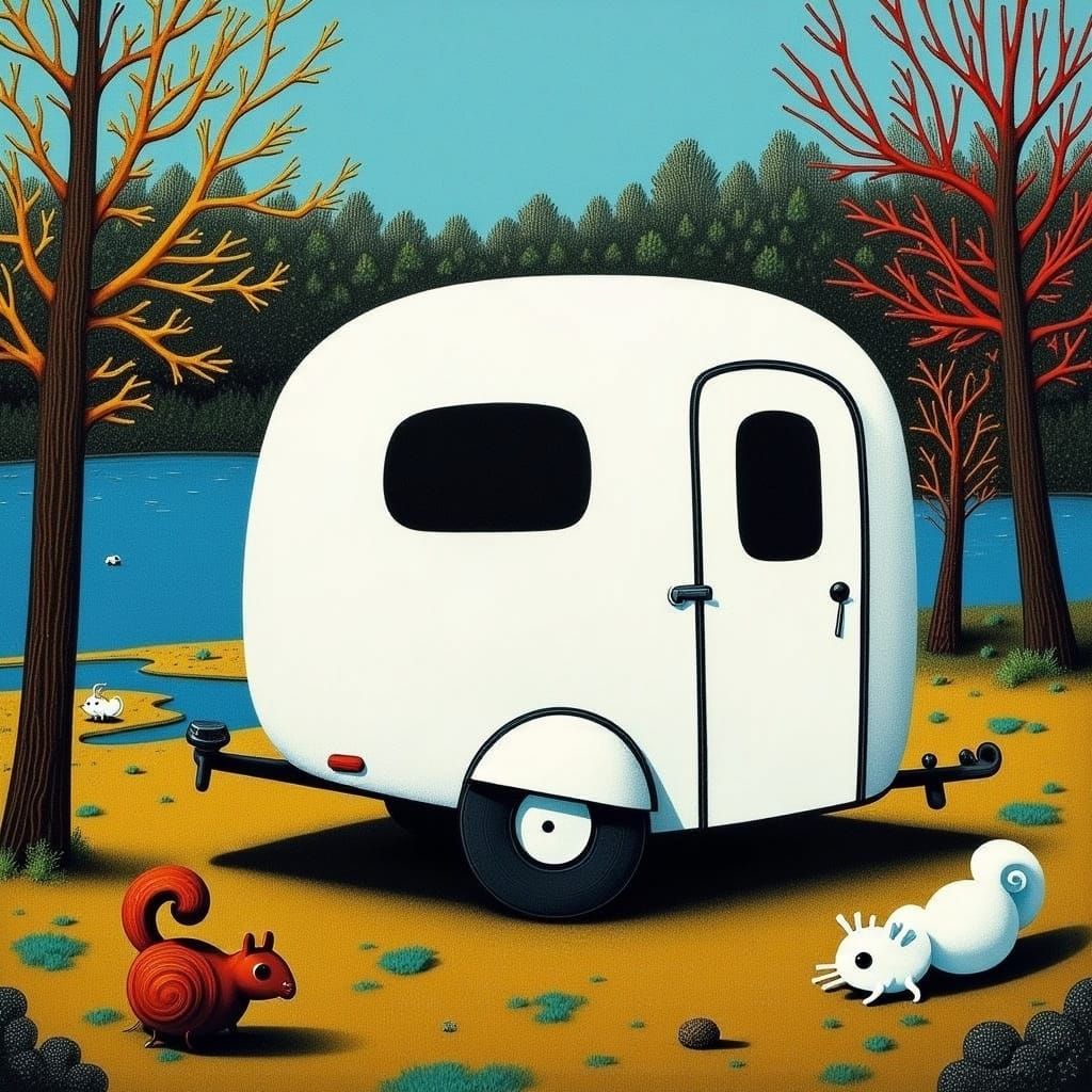 Camper Trailer Portrait in Vibrant Oil Painting Style