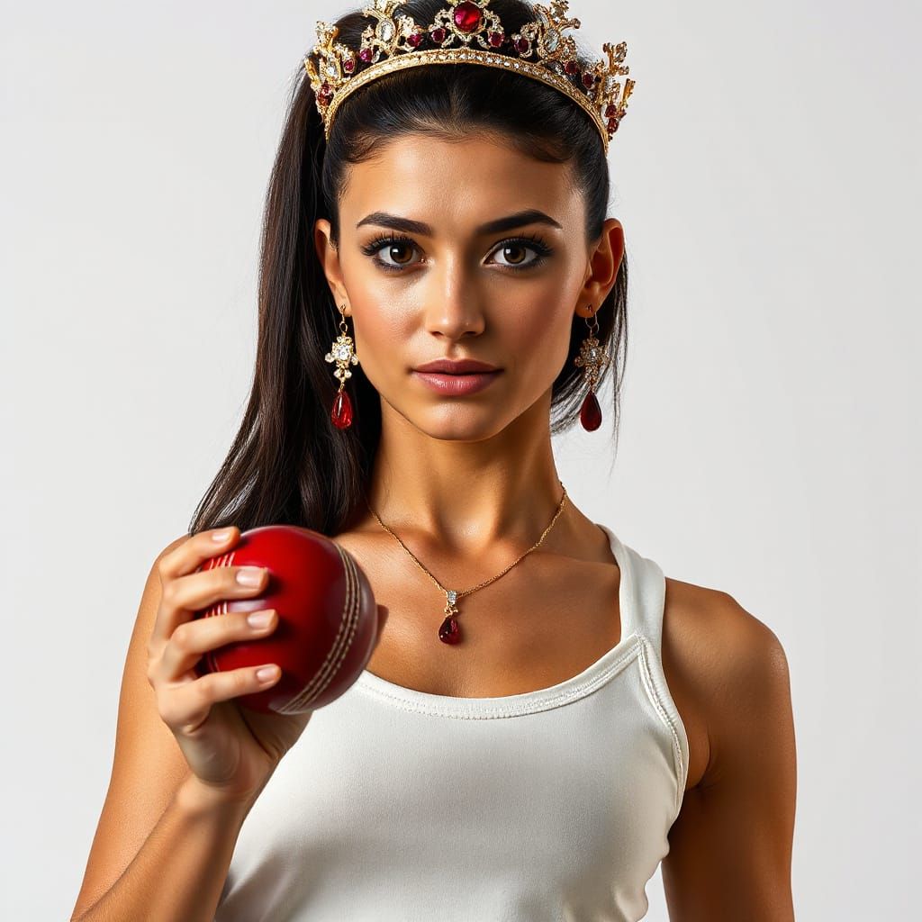 Regal Athlete in Ruby and Gold Attire