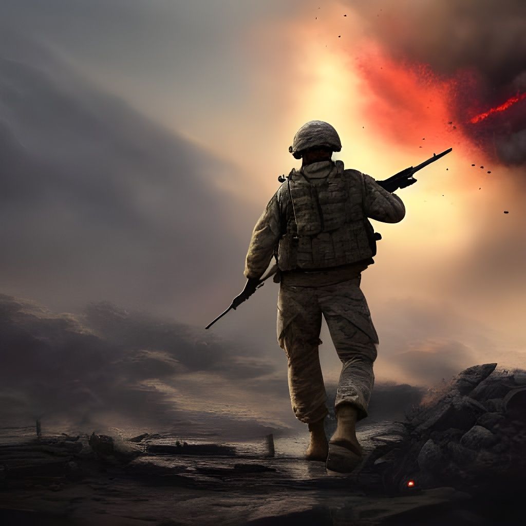 American Soldier with Flag in Digital Matte Painting