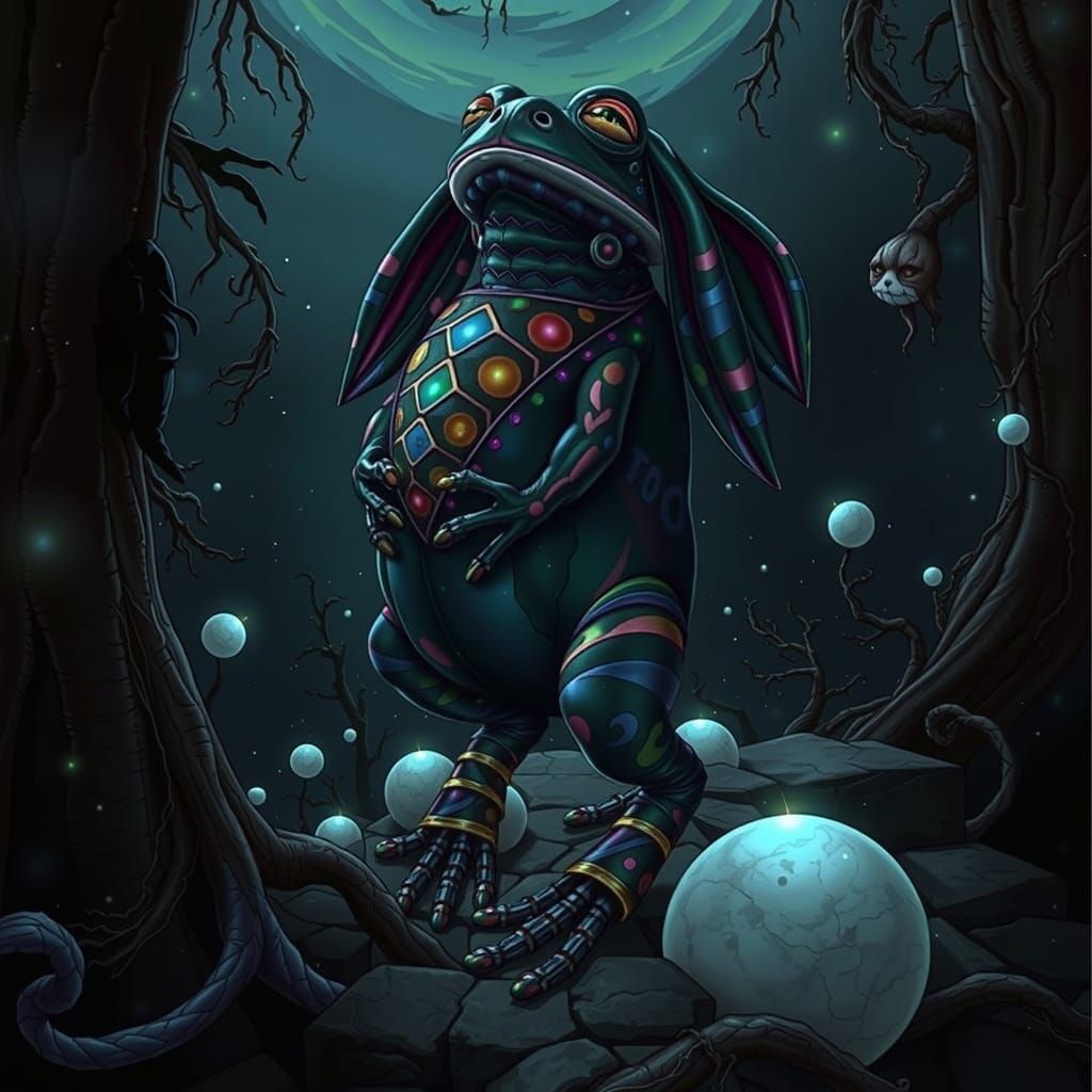 Dreamlike Fusion of Frog and Rabbit in Surreal Landscape