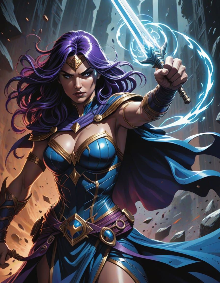 Dark Fantasy Warrior and Sorceress Stand Ready in Muted Colo...