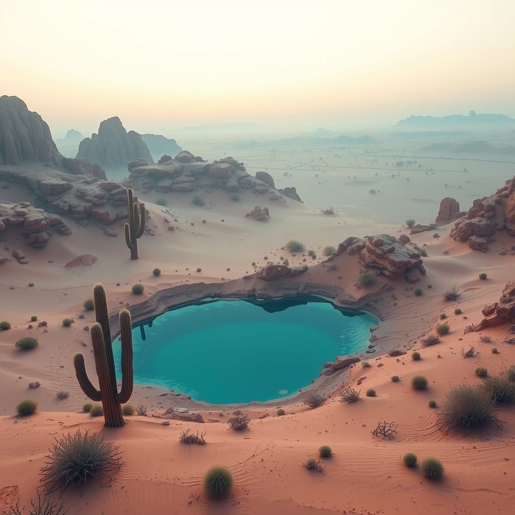 Futuristic Desert Oasis in Serene Turquoise Hues