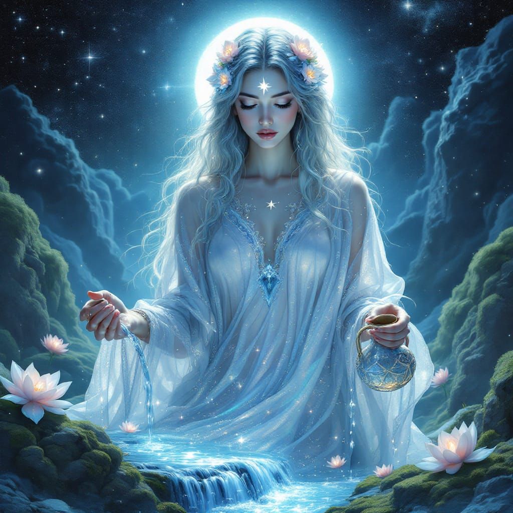 Celestial Woman in Dreamlike Landscape, James Jean Style