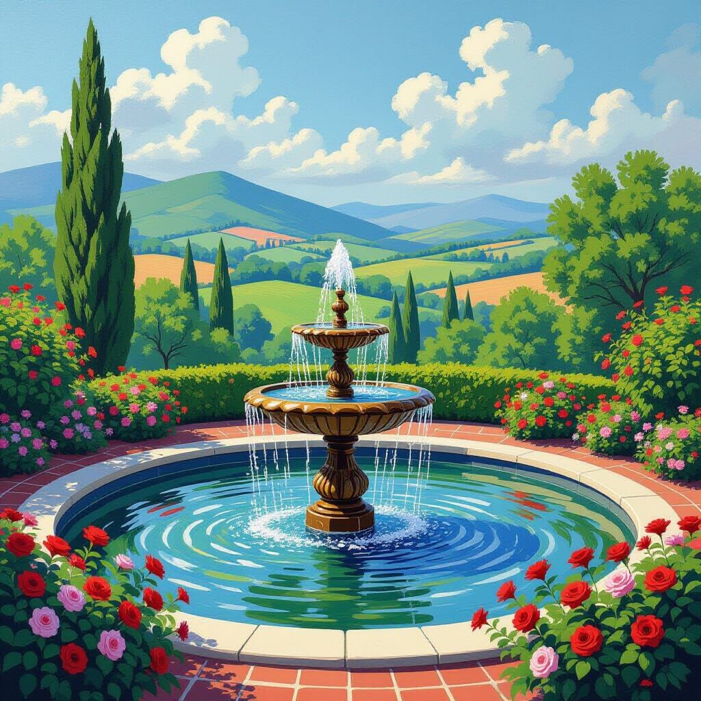 Serene Fountain in Impressionist Style Landscape