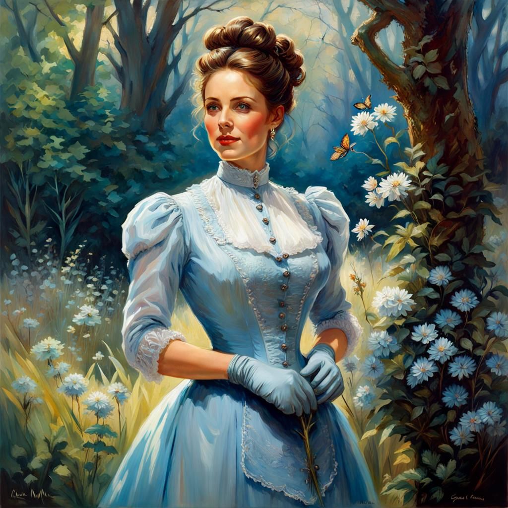 Victorian Woman in Mystic Garden, Digital Portrait