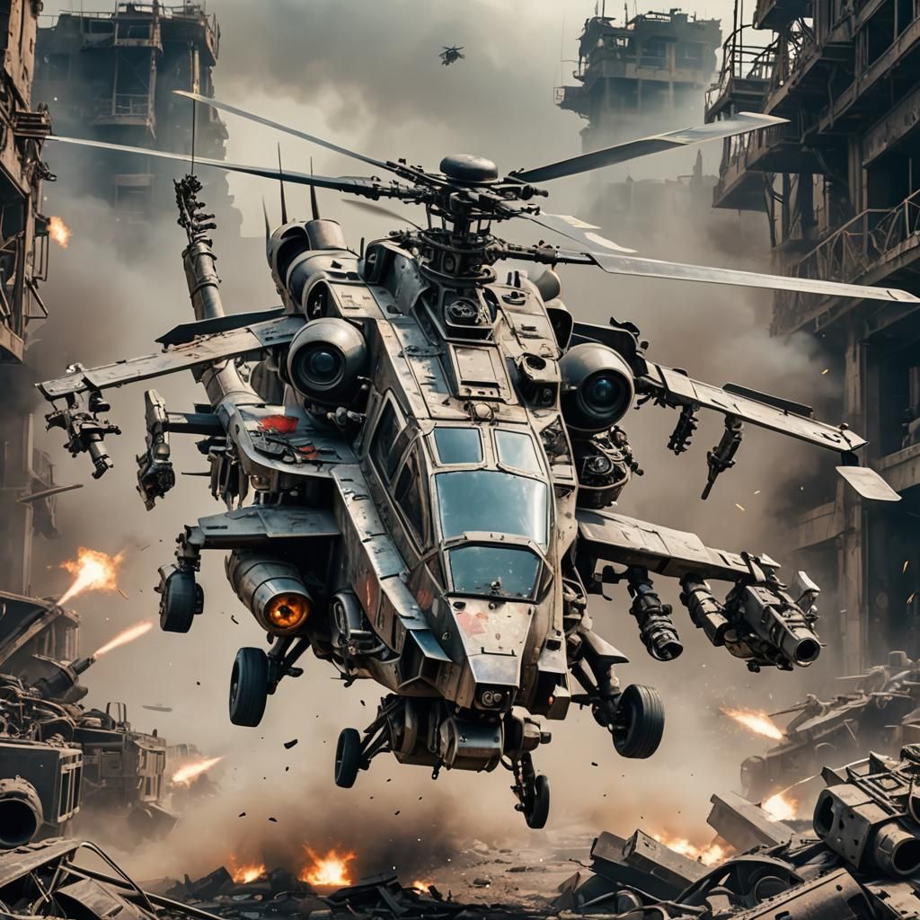Armored Attack Helicopter in Post-Apocalyptic Setting