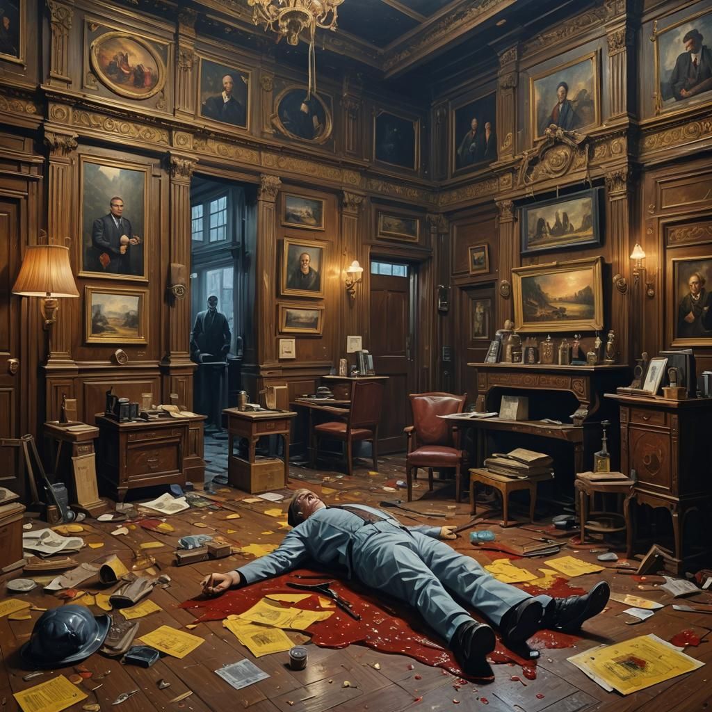 Classic Oil Painting Crime Scene: Detailed Digital Art