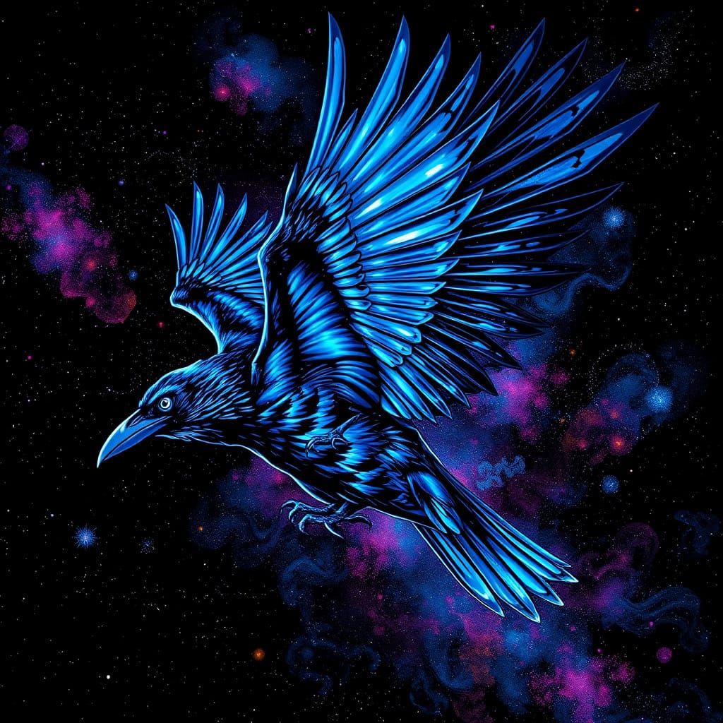 Galactic Raven Soars Through Cosmic Explosion