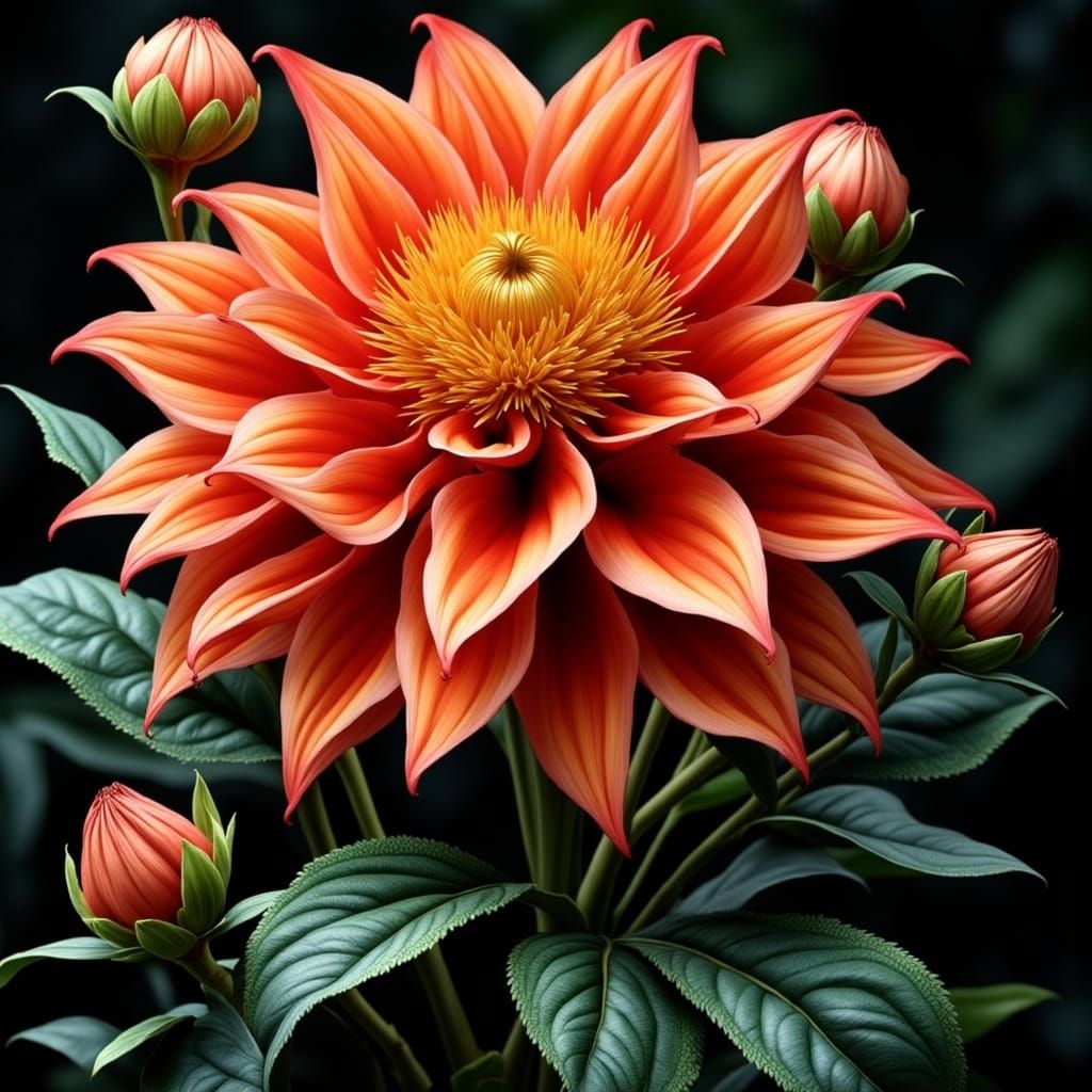 Dahlia Flower in Vibrant, 19th-Century Botanical Style