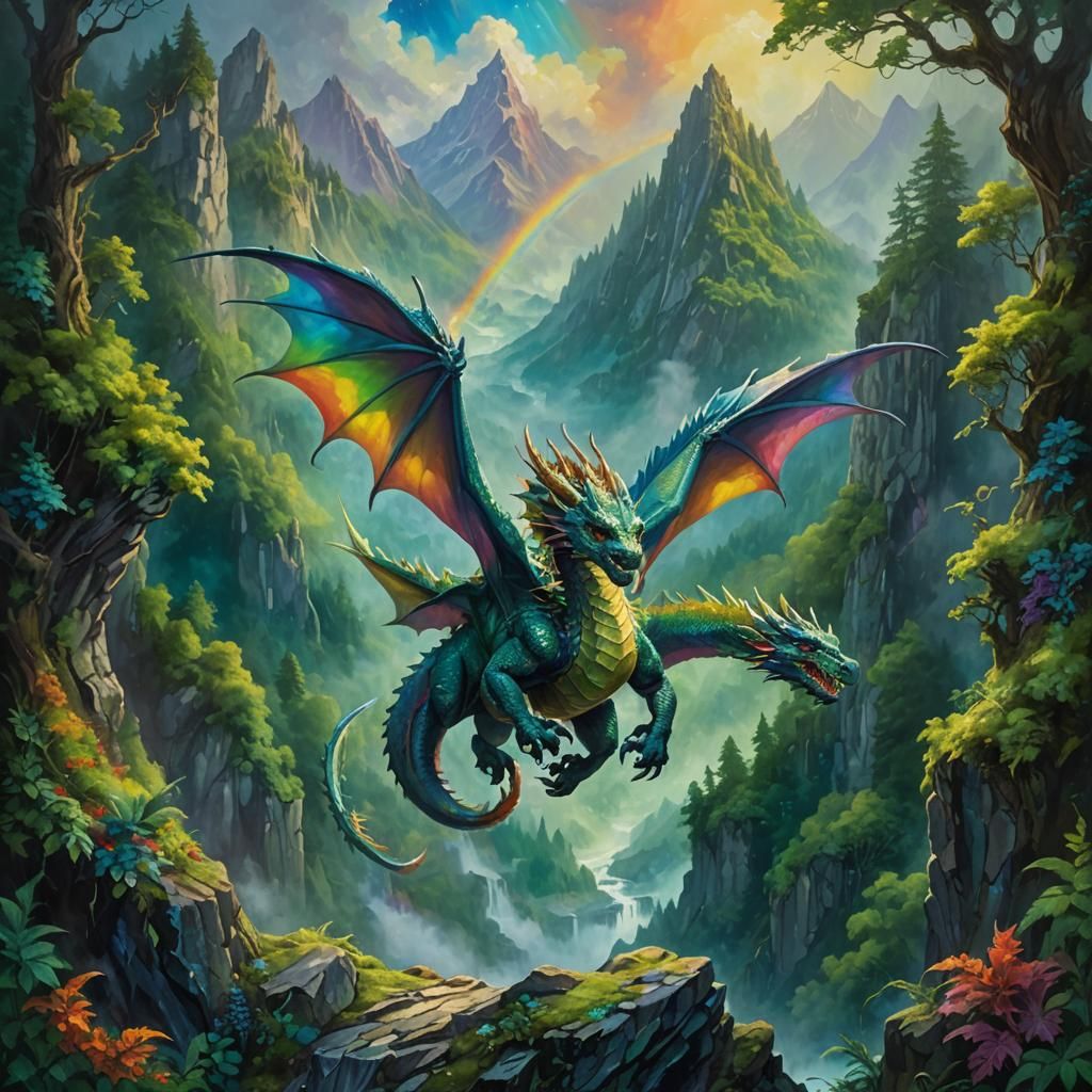 Majestic Dragon in Mystical Landscape, Fantasy Art