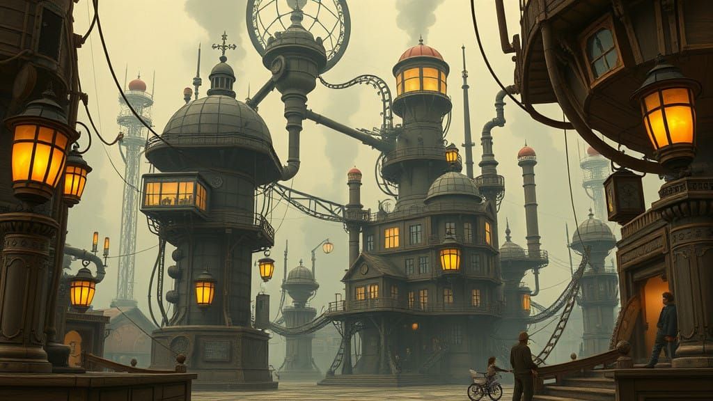 Steampunk Fantasy World in Vintage Animated Style