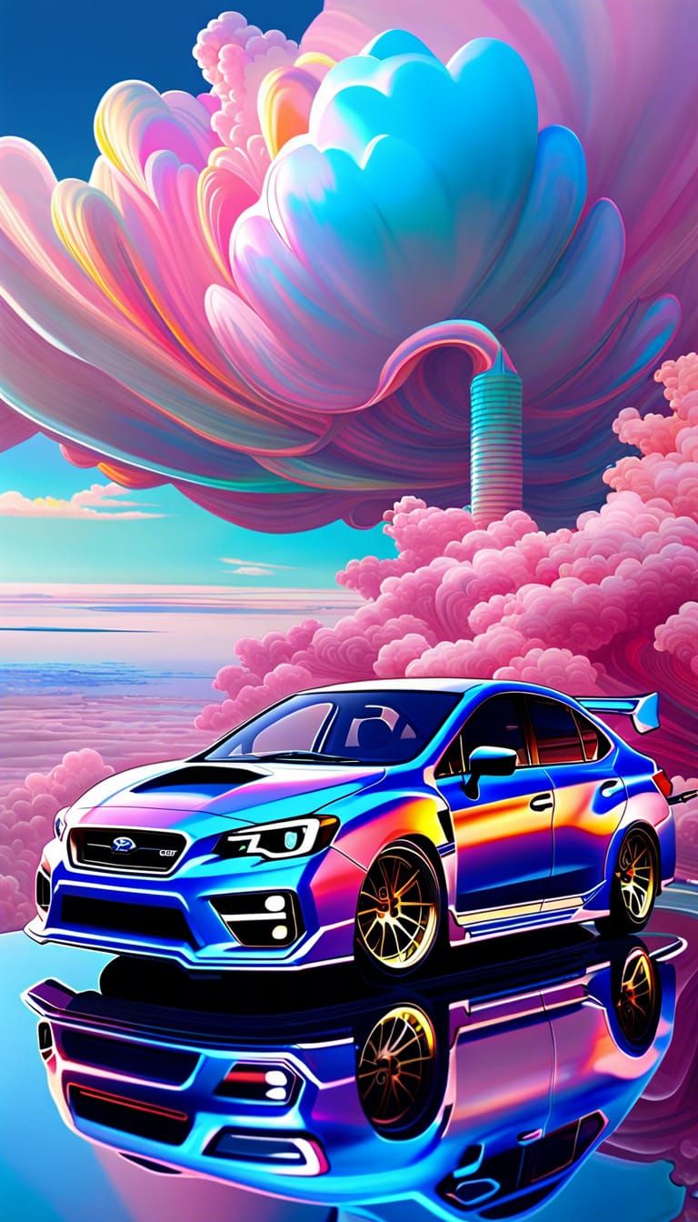 Opalescent Subaru WRX in Surreal Landscape