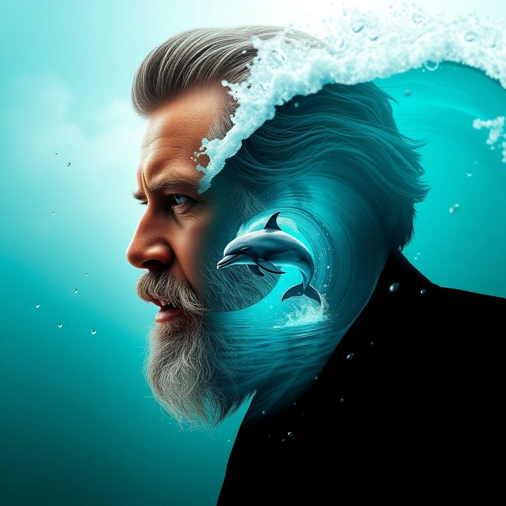 Businessman Profile Merged with Paradise Lagoon