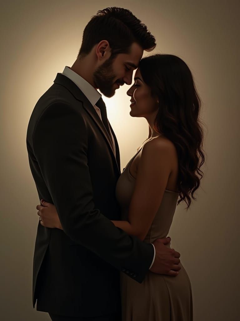 Muscular Man and Petite Woman Hugging