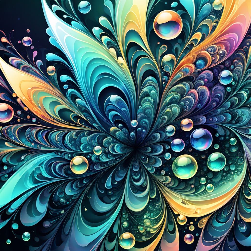Abstract Fractal Bubbles with Iridescent Sheen