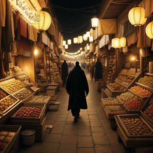 Ancient Damascus Market, Fantasy Film Still in Warm Golden L...