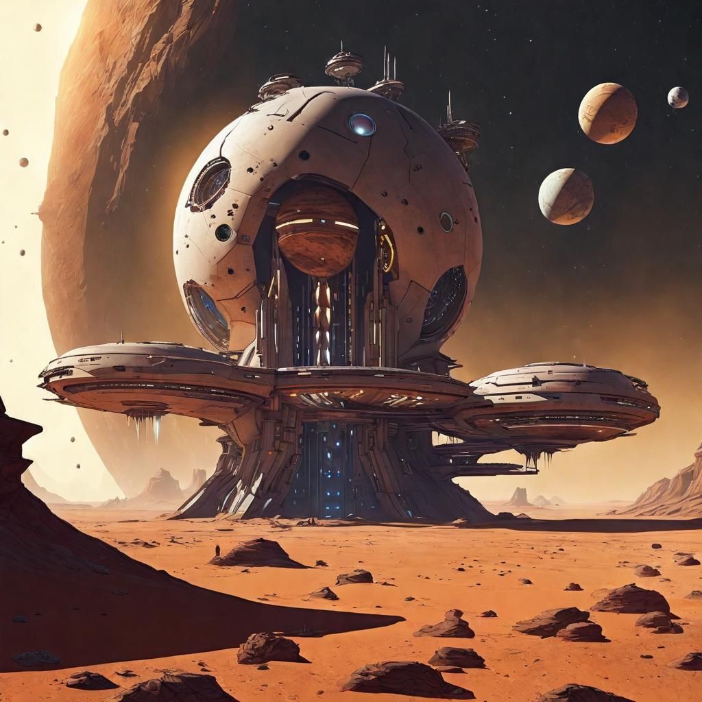 Desert Planet Space Station at Night