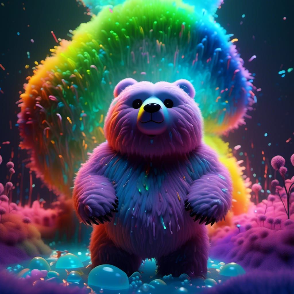 Bioluminescent Rainbow Bear in a Slime Spring