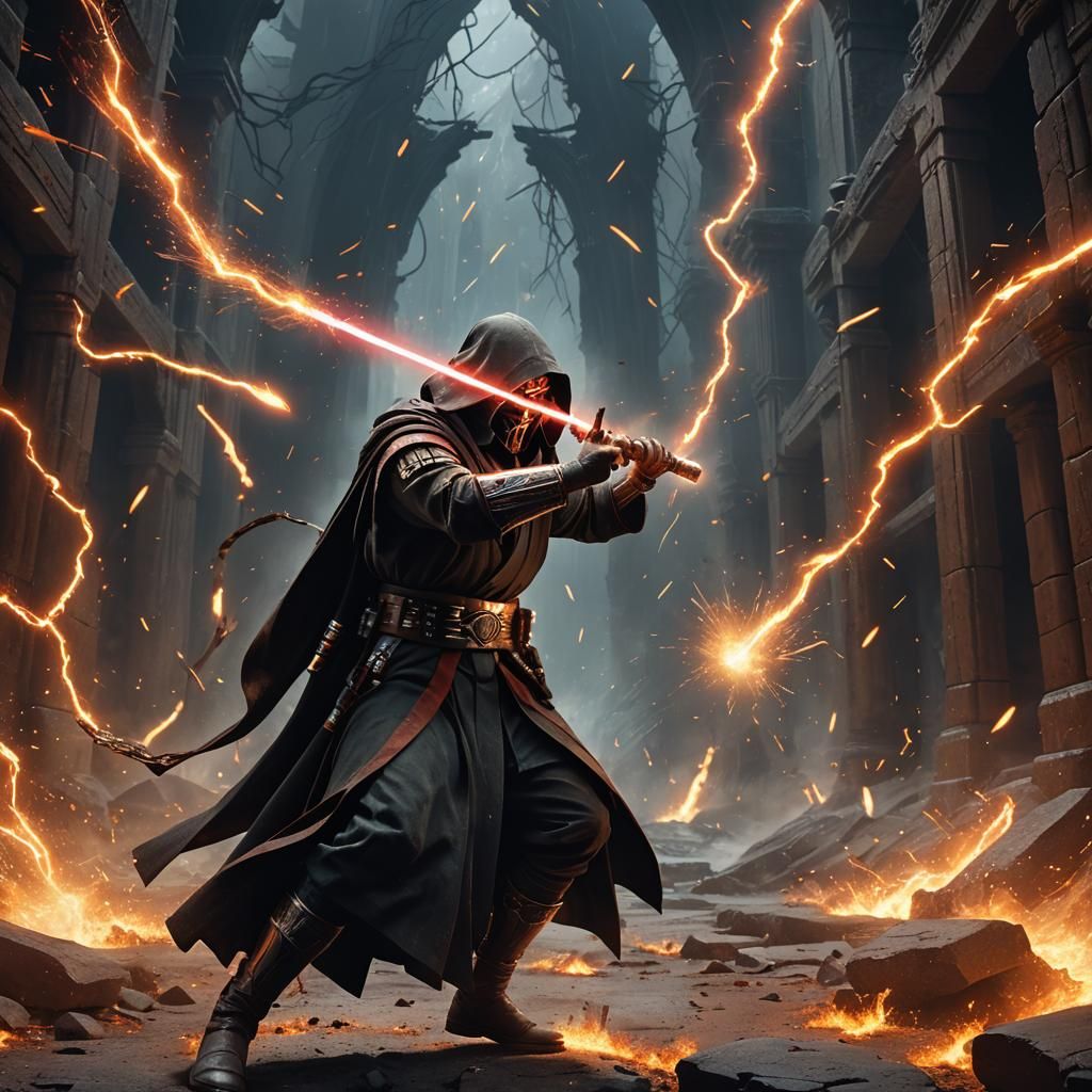Dark Jedi Unleashes Lightning and Fire