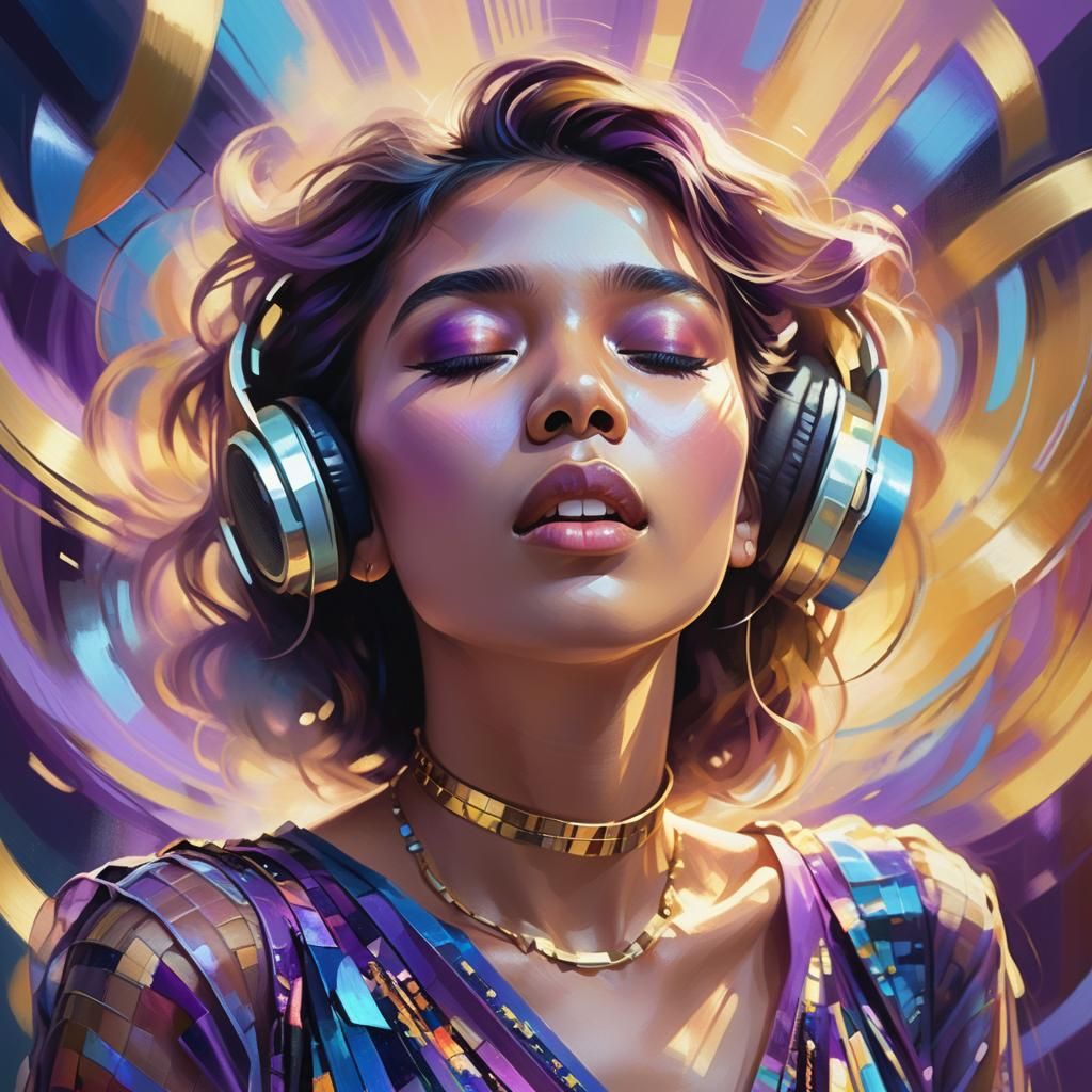 Singer Immersed in Music: Vibrant Oil Painting