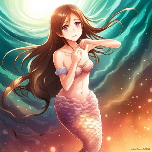 Anime Mermaid in Ocean Scene