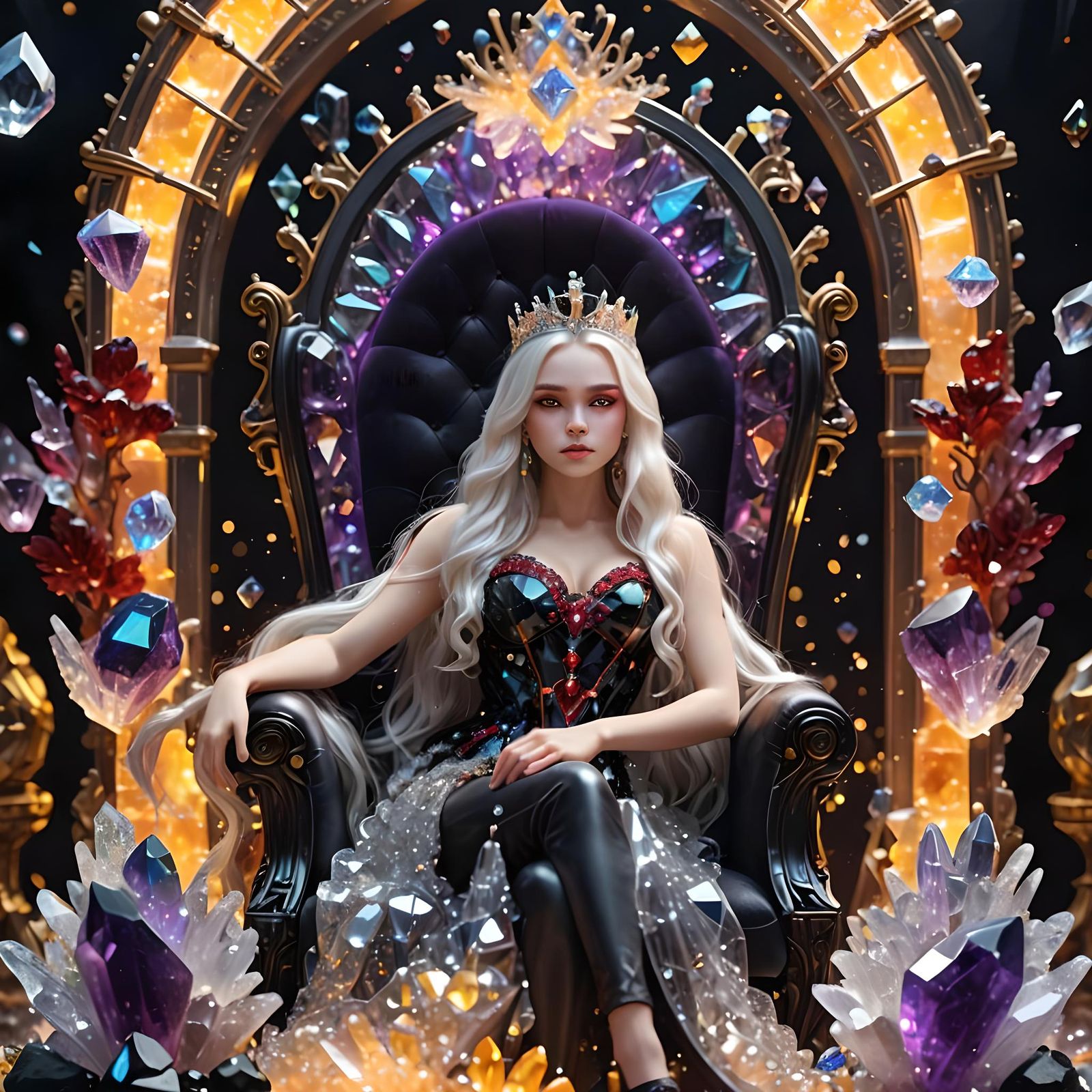 Princess on Crystal Throne with Magic Lights