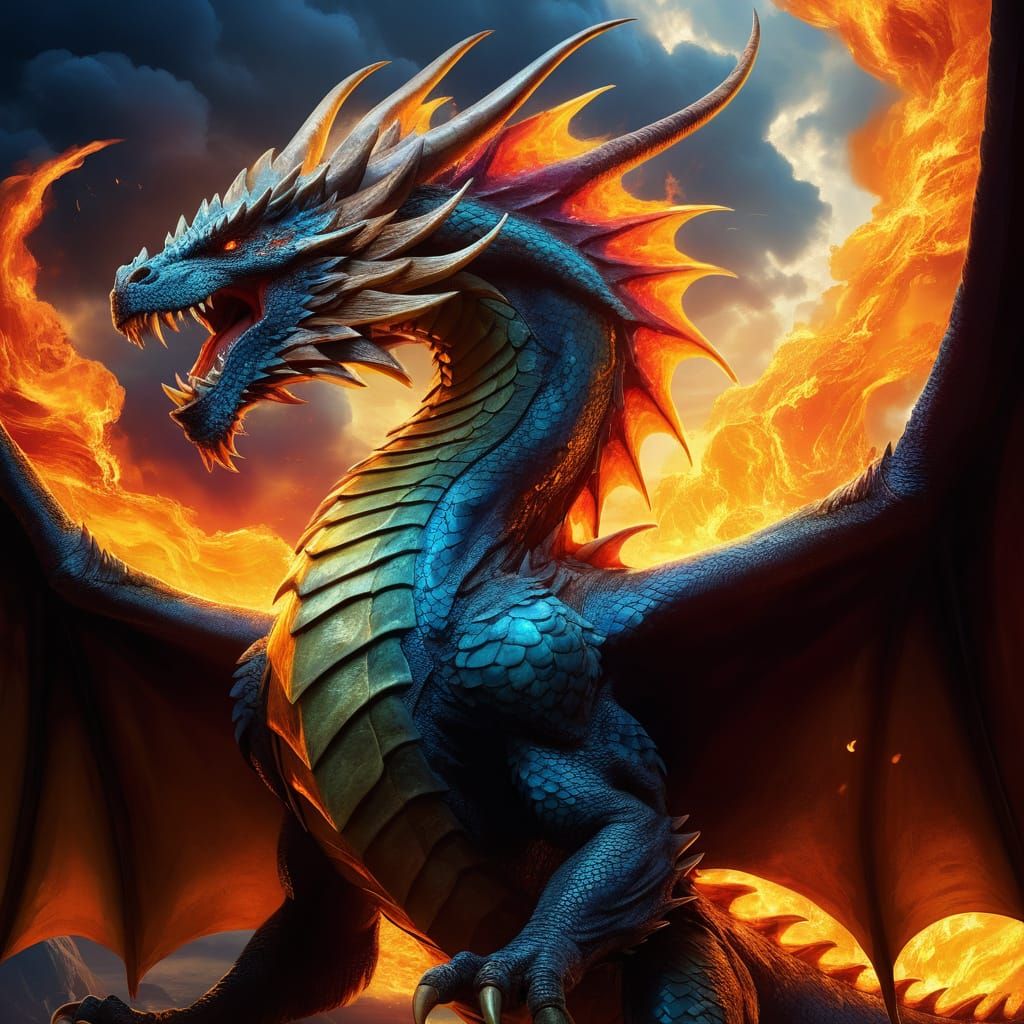 Dragon Breathes Fire in Epic Skies