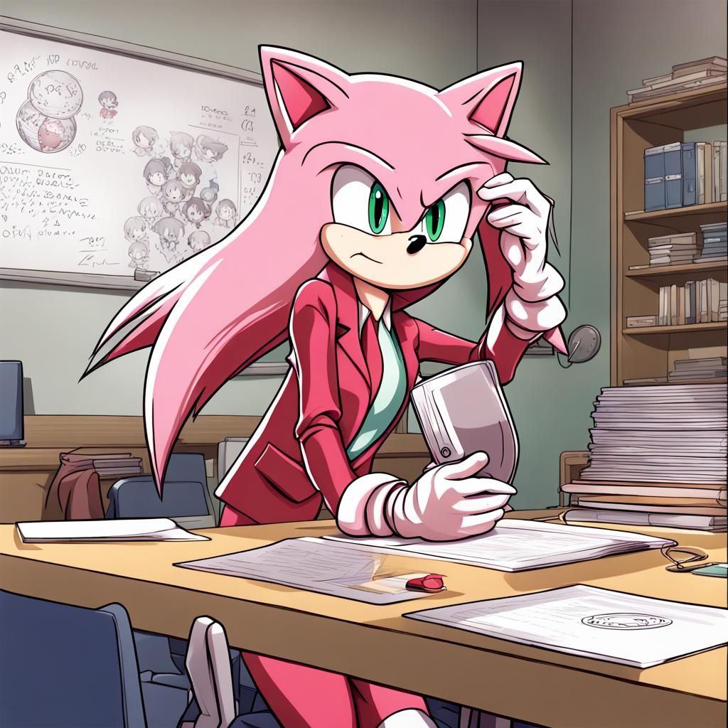 Amy Rose as Anime Teacher in Manga Style