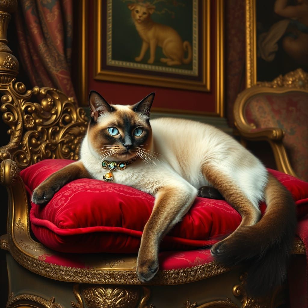 Elegant Siamese Cat in Classical Portrait Style